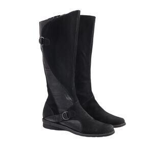 CLARKS Black Leather Knee High Riding Boots Wide Calf Buckle Detail Women’s 10W